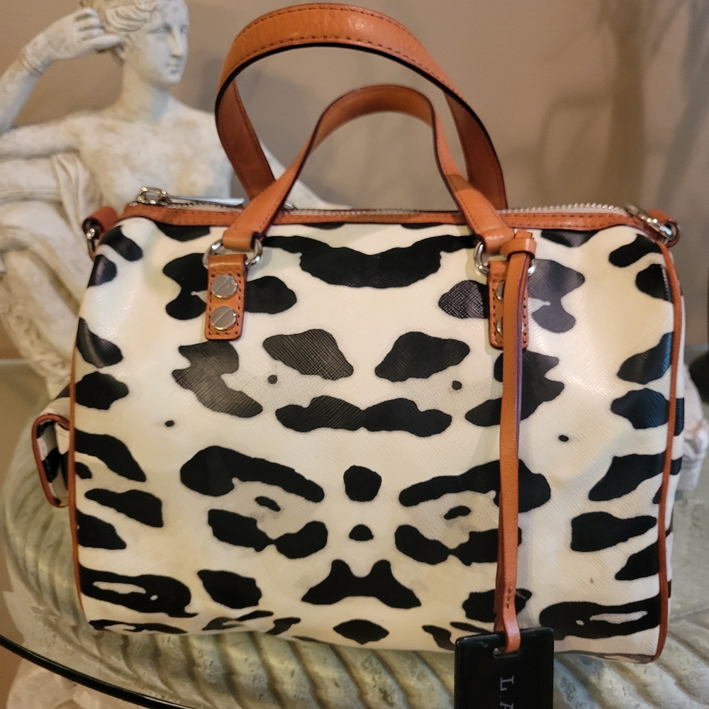 L.A.M.B. by Gwen Stefani Snow Leopard Satchel Designer Leather Vintage  #178 - Picture 7 of 17